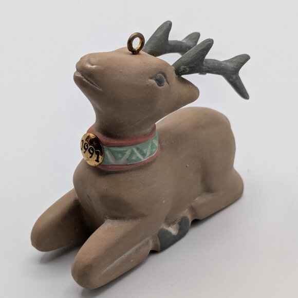 Hallmark Keepsake Folk Art Reindeer 1991, Vintage Hand-Carved Wood Ornament - Picture 1 of 11
